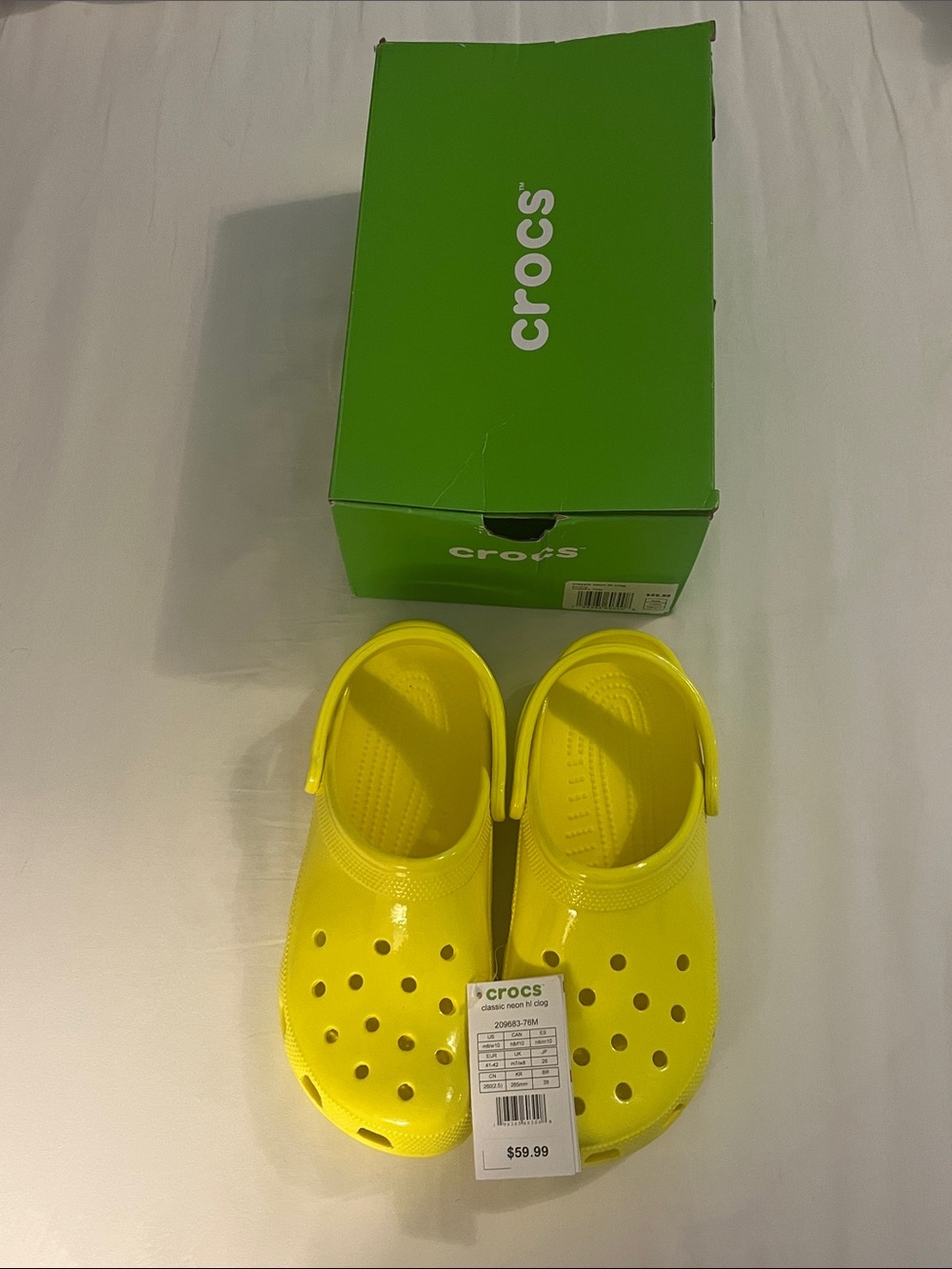 Crocs Classic Clogs Neon Highlighter Acidity Yellow - W-10/M-8, NWT + Box